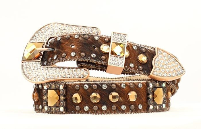 Nocona Square Berry Crystal Calf Hair Belt LG