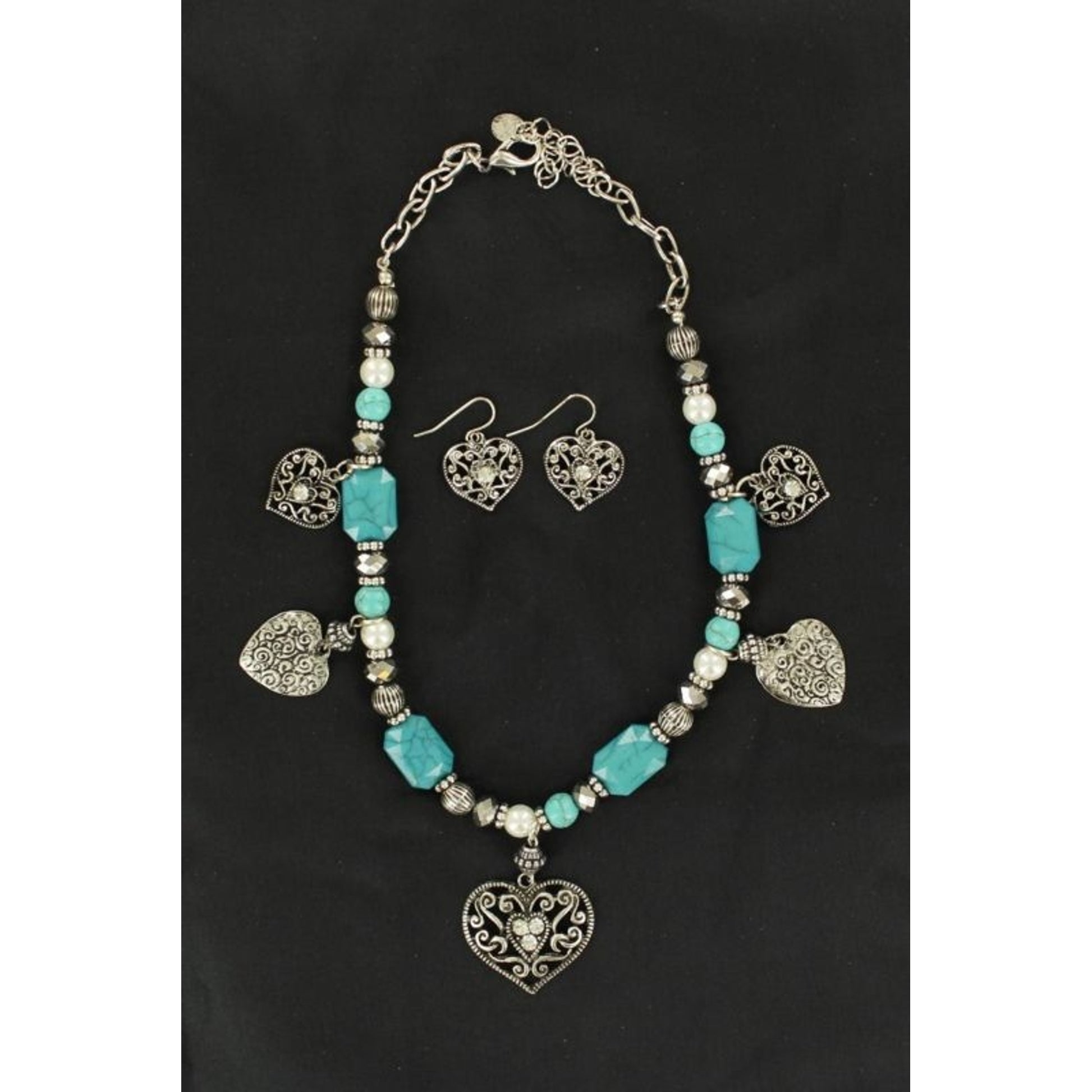 BlazinRoxx Multi Hearts Necklace/Earring SetBk/Wh