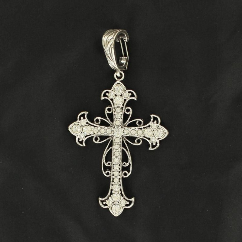 Western Charm Intricate Cross Pendant Large Bk/Wh