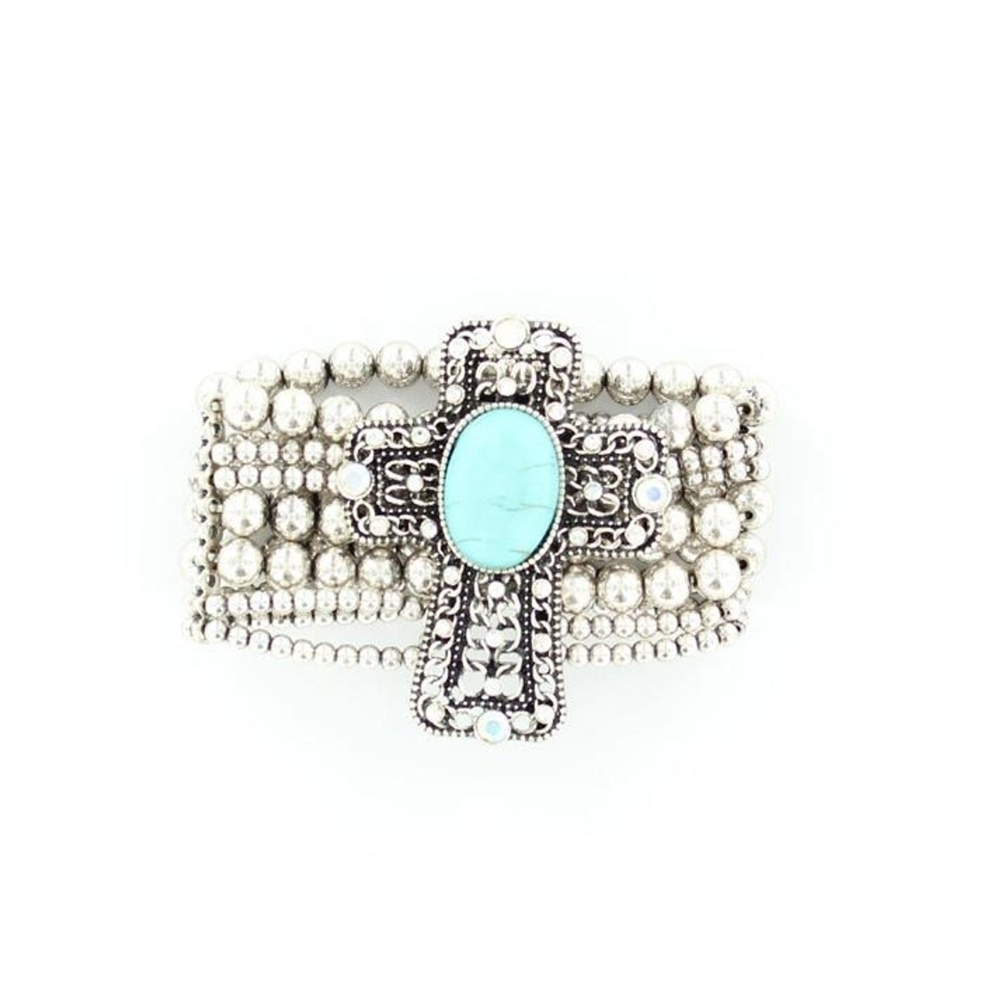 Multi Strand Crystal Cross BraceletBk/Wh