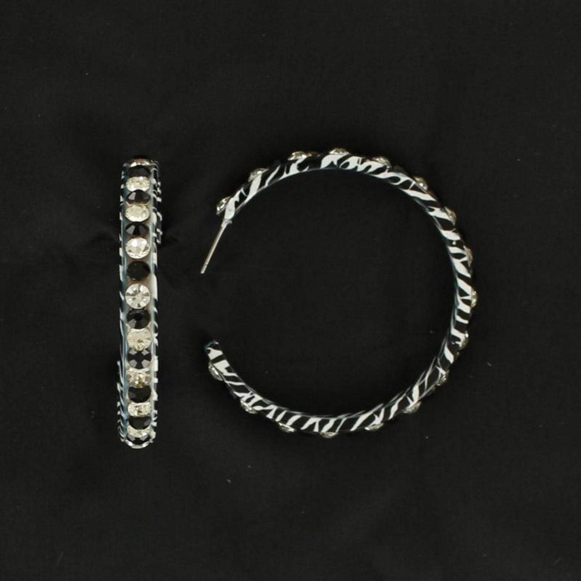 Blazin Roxx Zebra Crystal Hoop EarringsBk/Wh