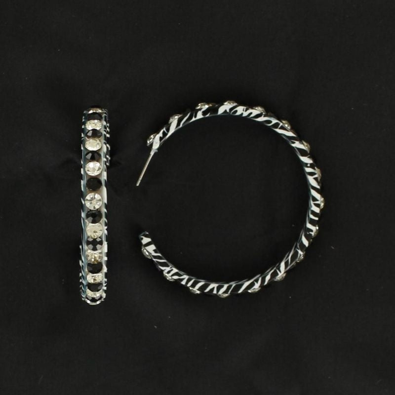 Blazin Roxx Zebra Crystal Hoop EarringsBk/Wh