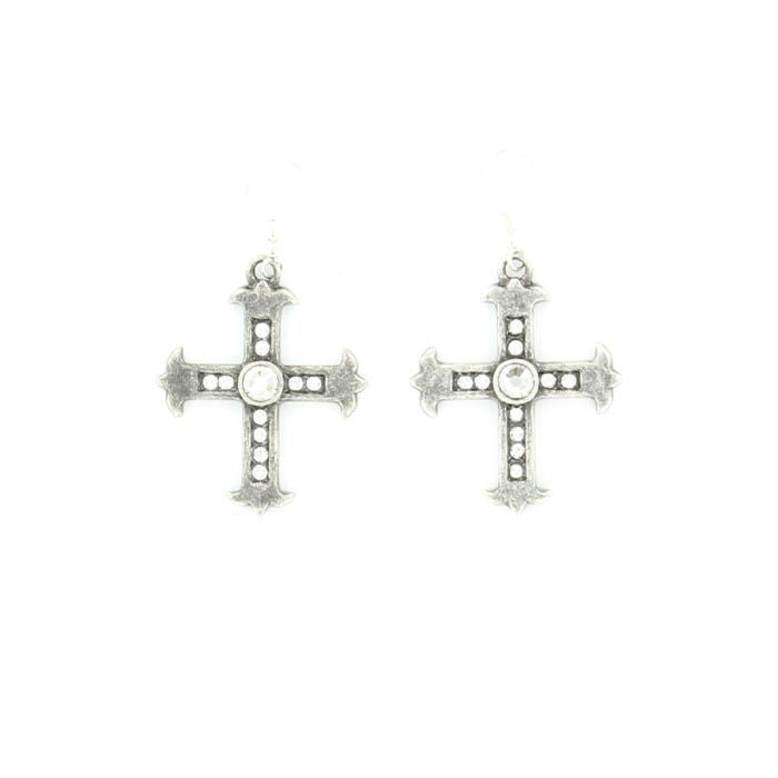Blazin Roxx Crystal Cross EarringsSilver