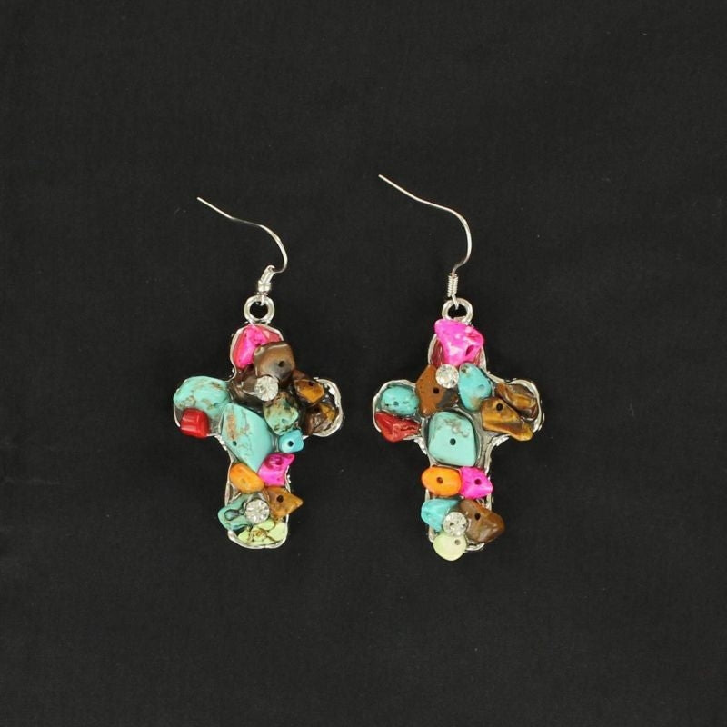 Blazin Roxx Chunky Stone Cross Earrings
