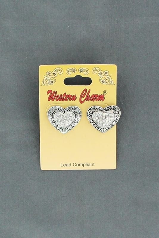 Blazin Roxx Heart Engraved Crystal EarringsClear