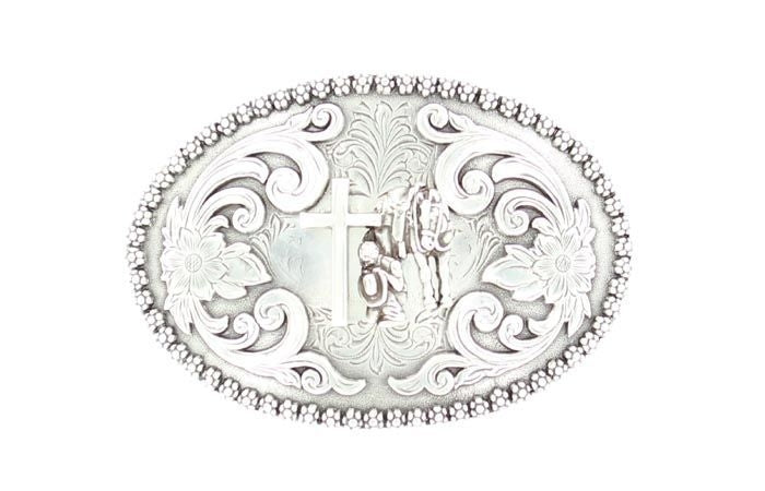 Nocona Antiqued Scroll/Longhorn Buckle 2-3/4 x 4