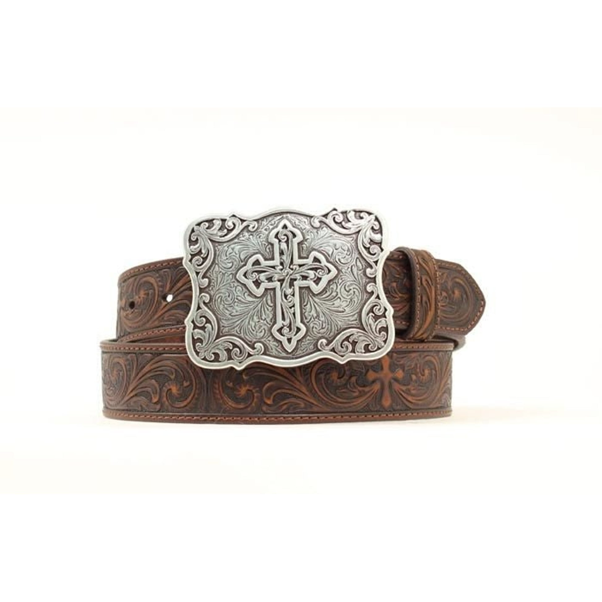 Nocona Ladies Tooled Cross And Scrolls Belt LG