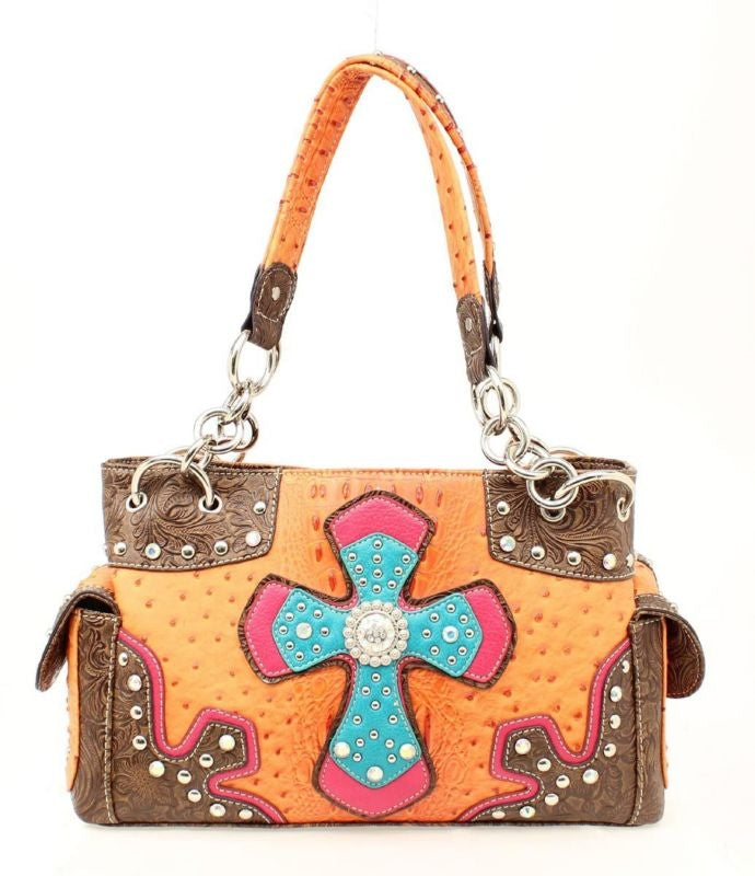 BlazinRoxx Croco Double Cross SatchelOrange/Brown