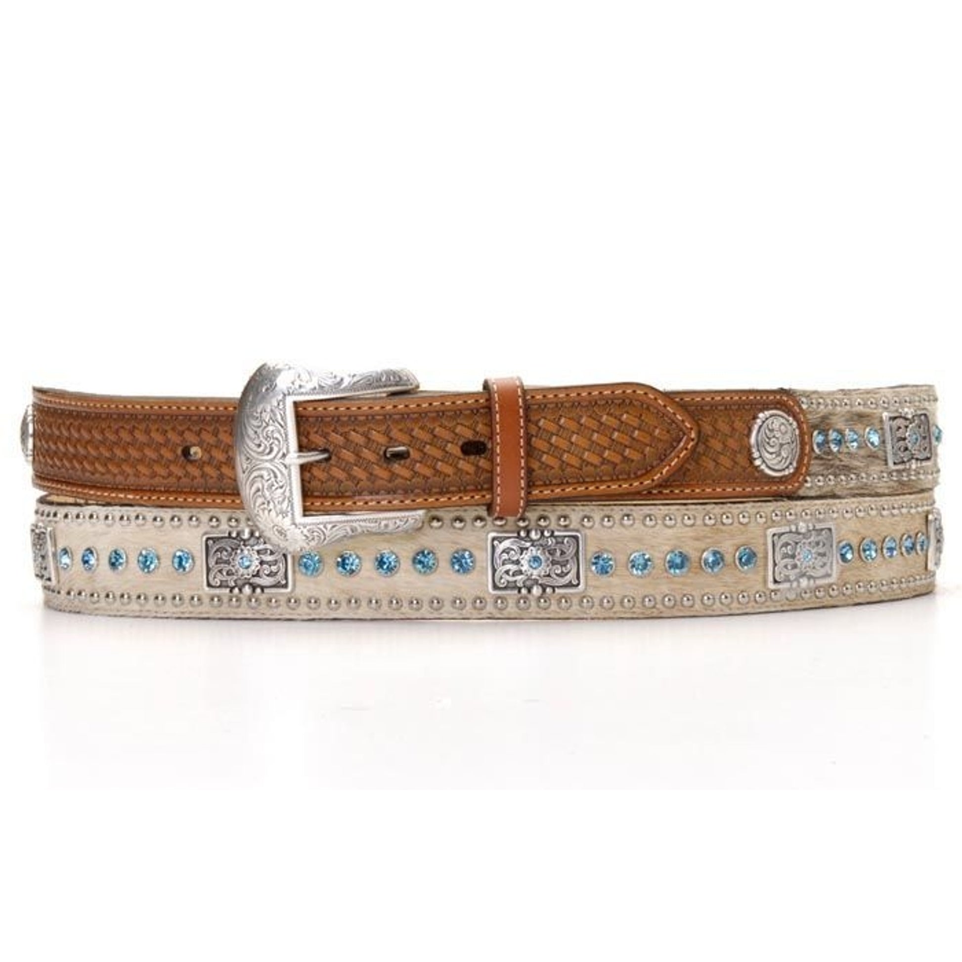 Nocona Stones And Bars Mens Belt 28 Natural Blue