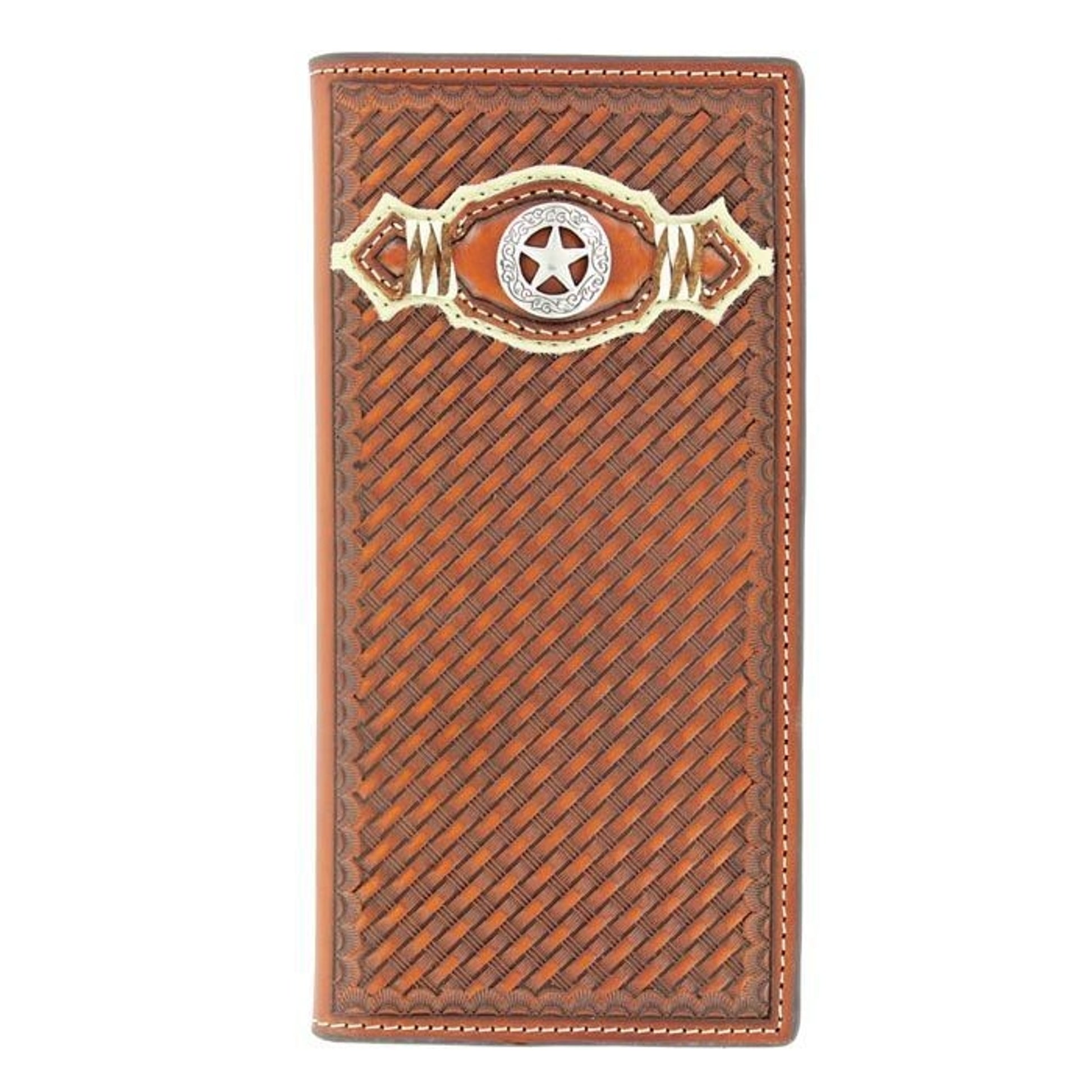 Nocona Mens Basketweave/Star WalletBk/Wh