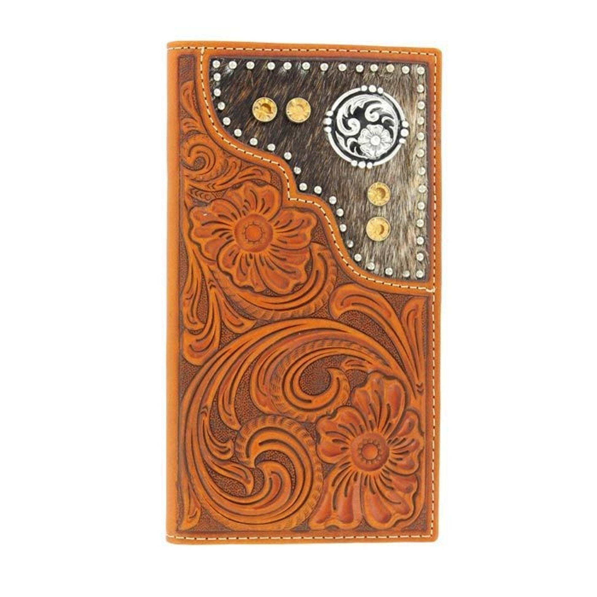 Nocona Mens Rodeo Floral Tooled WalletBk/Wh