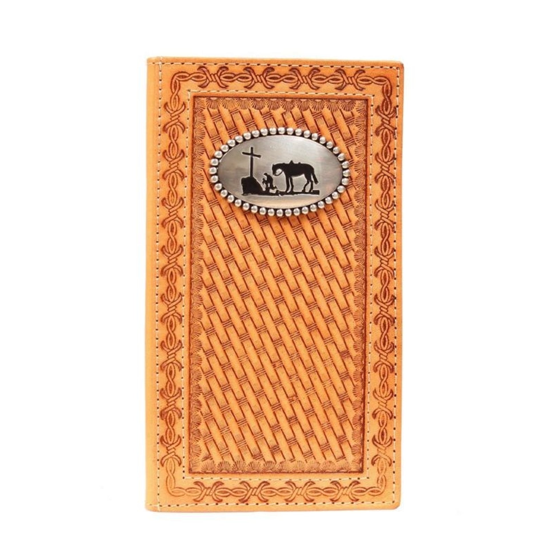 Nocona Mens Rodeo Basket Weave WalletBk/Wh