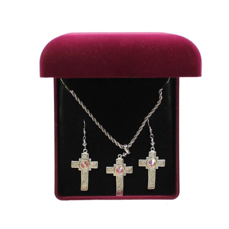 Lightning Ridge Cross Jewelry SetBk/Wh