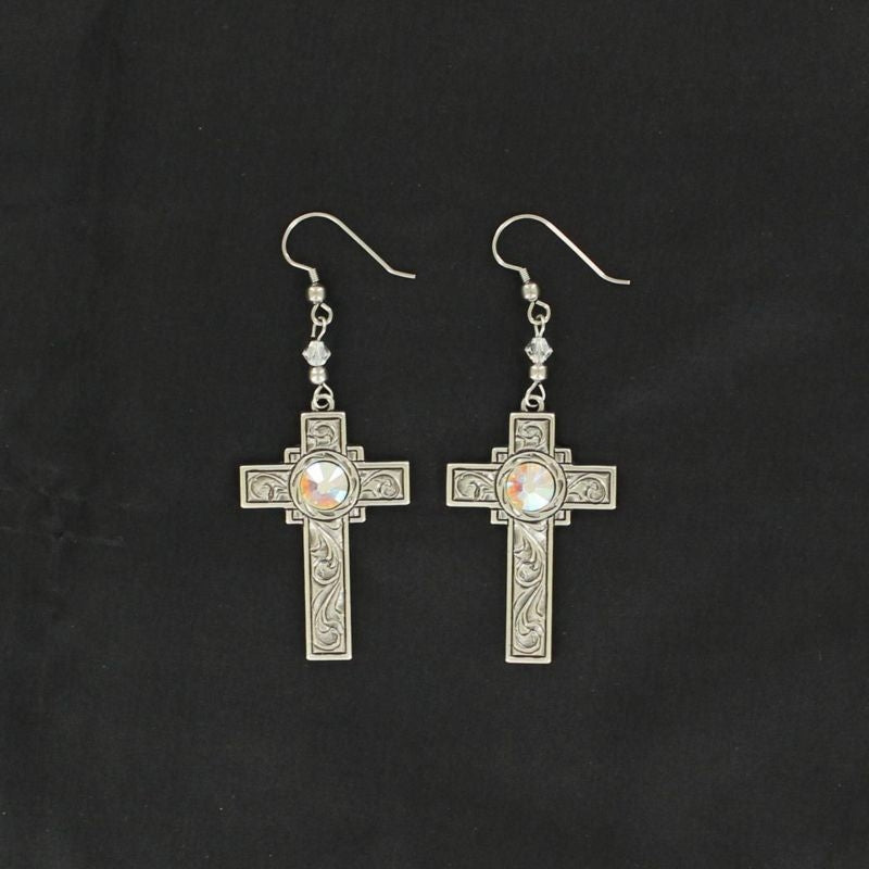 Lightning Ridge Cross Dangle EarringsBk/Wh