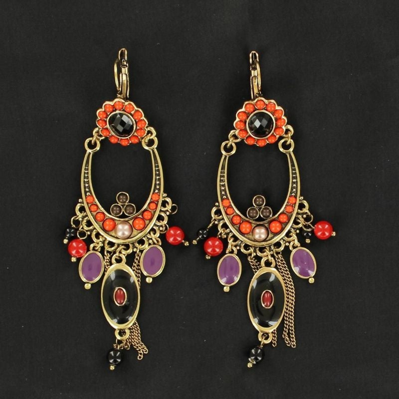 Blazin Roxx Flower Chandelier EarringsBlack Red