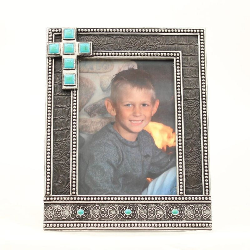 Western Moments Cross Bling Photo FrameBlk/Turq