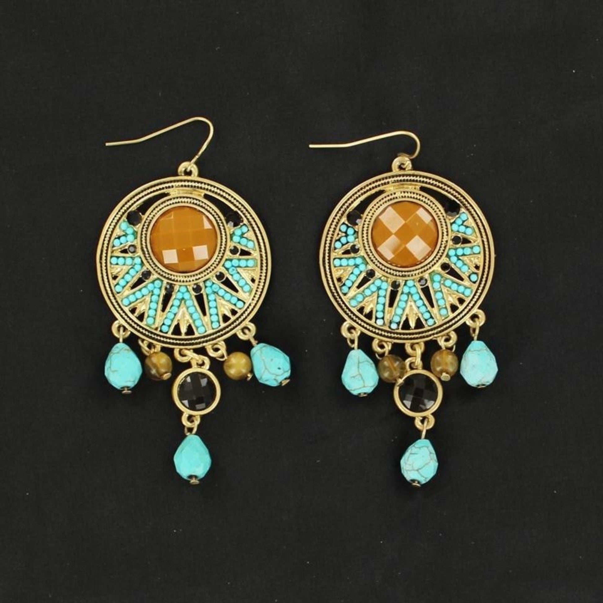 Blazin Roxx Gold Chandelier EarringGold Turquoise