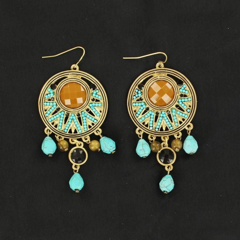 Blazin Roxx Gold Chandelier EarringGold Turquoise