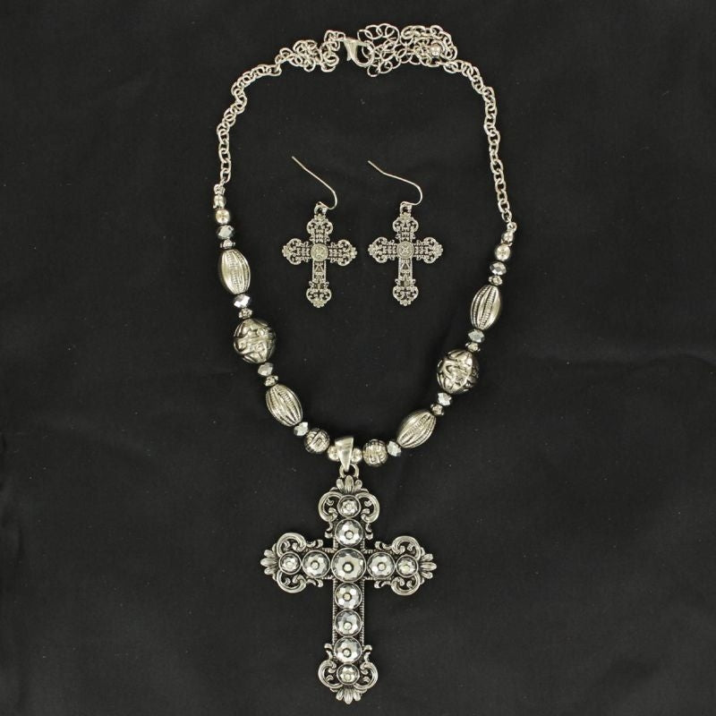 Blazin Roxx Hematite Cross Necklace Set Hematite