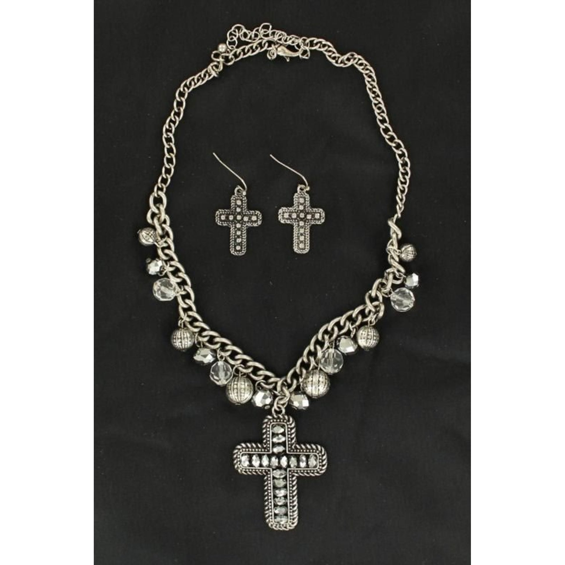 Blazin Roxx Crystal Cross And Beads Necklace Set