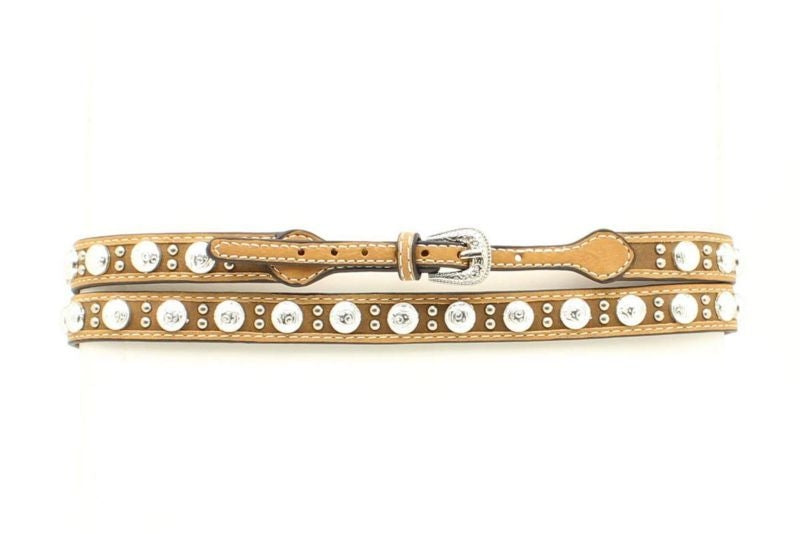 M And F Western Round Concho Hatband Med Brown