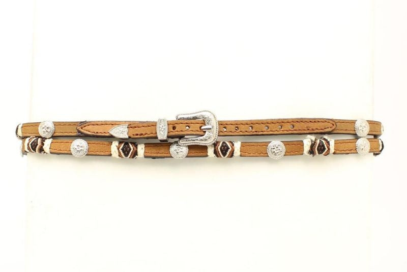 M And F Western Tapstery Rawhide Knots Hatband Brn