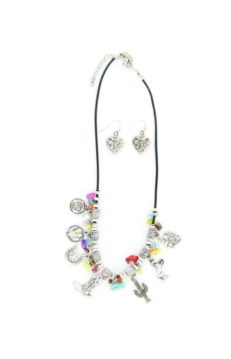 Blazin Roxx Western Charms Necklace SetBk/Wh