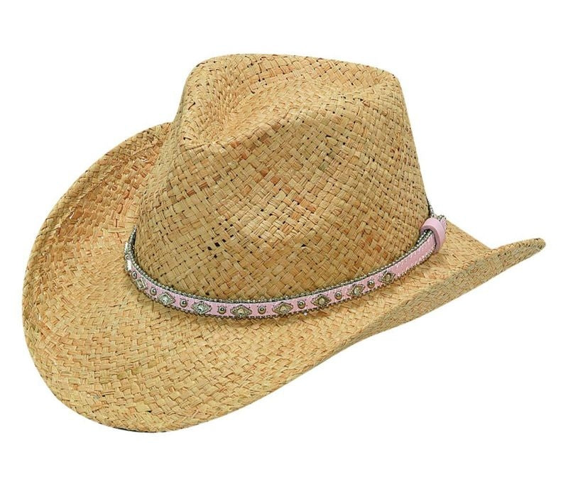Blazin Roxx Girls Raffia Straw Hat Pink