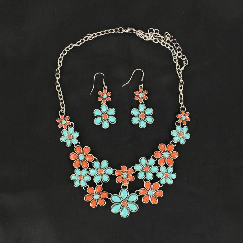 Blazin Roxx Stone Daisy Necklace SetBk/Wh