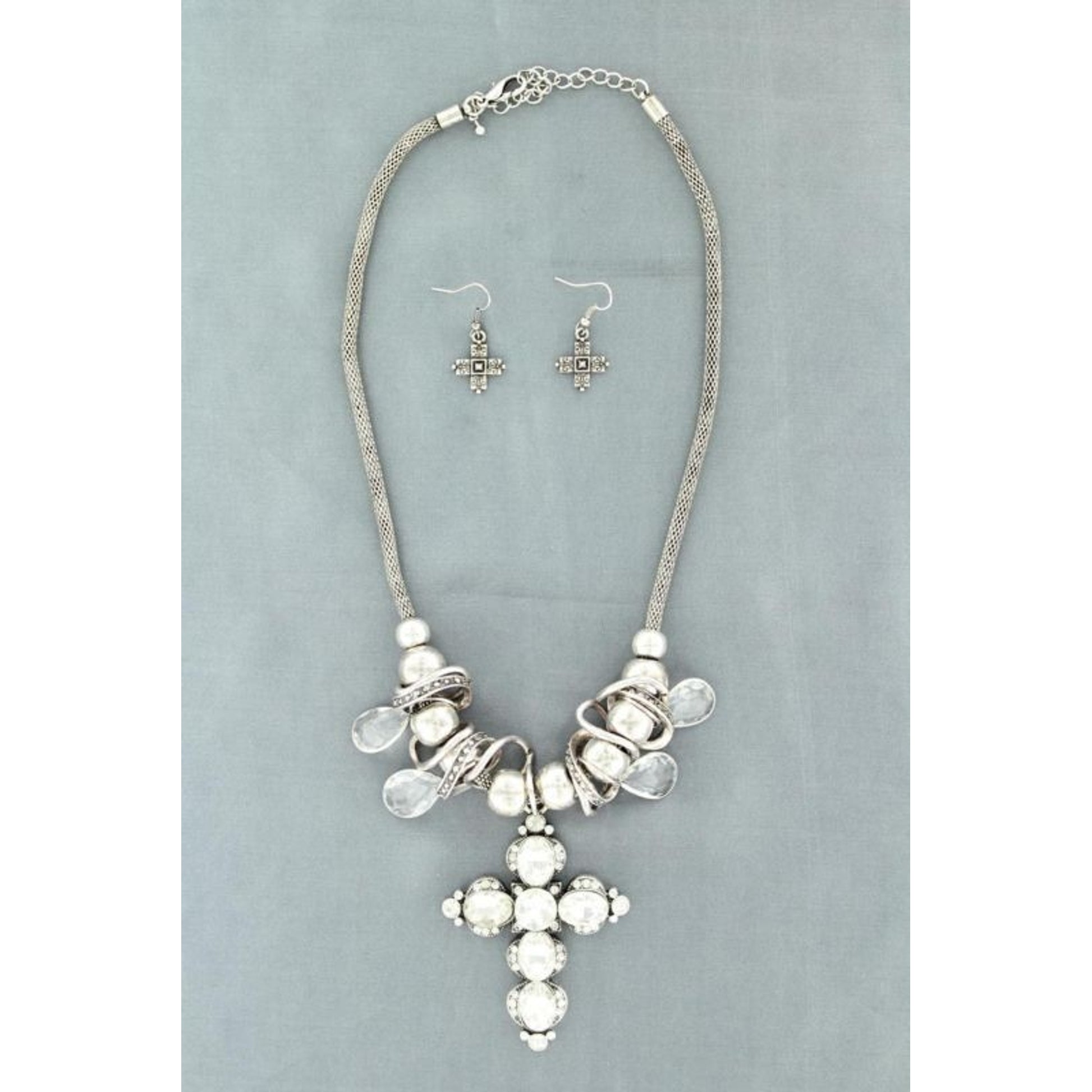 Blazin Roxx Crystal Cross/Ball Necklace SetSilver