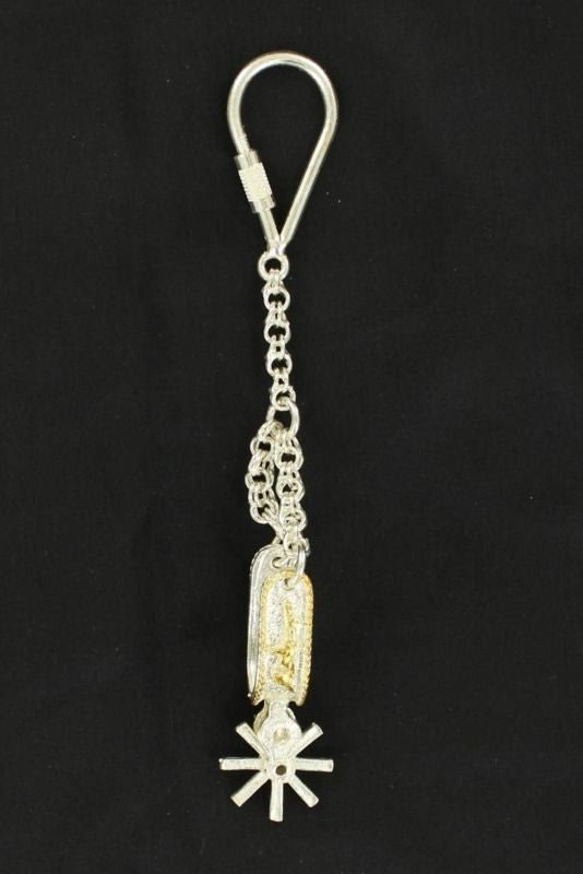 M And F Western Fancy Spur Key RingBk/Wh