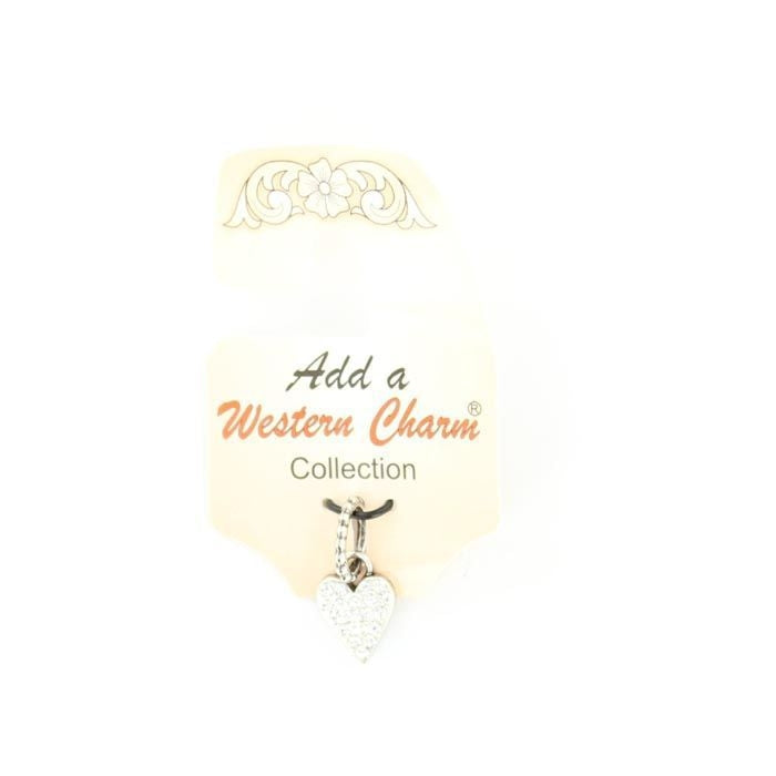 Western Charm Heart Rhinestone CharmBk/Wh