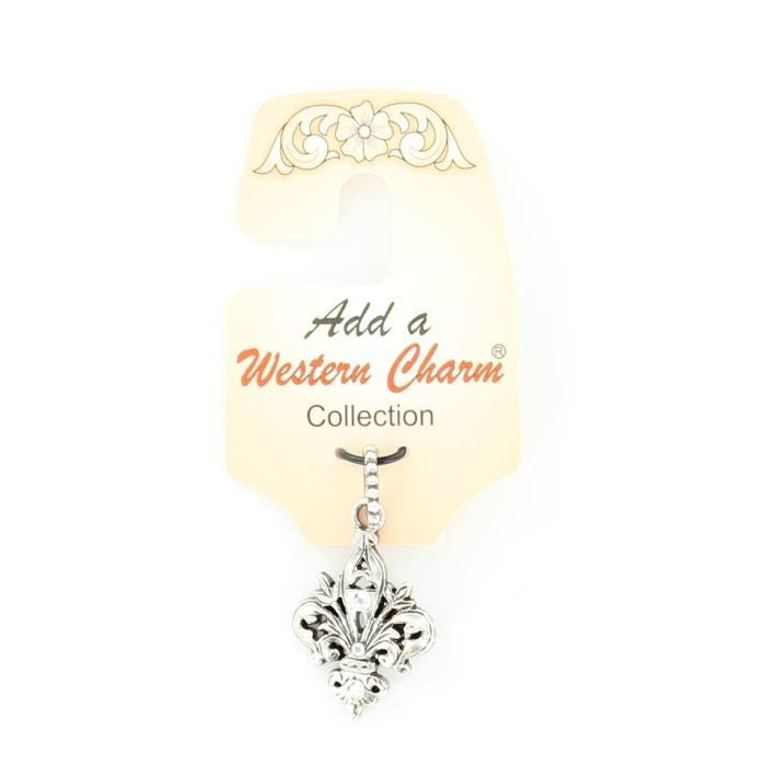 Western Charm Rhinestone Fleur CharmBk/Wh