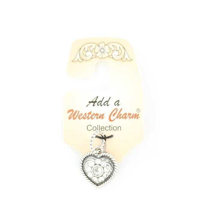 Western Charm Heart/Rope/Crystal Charm Silver