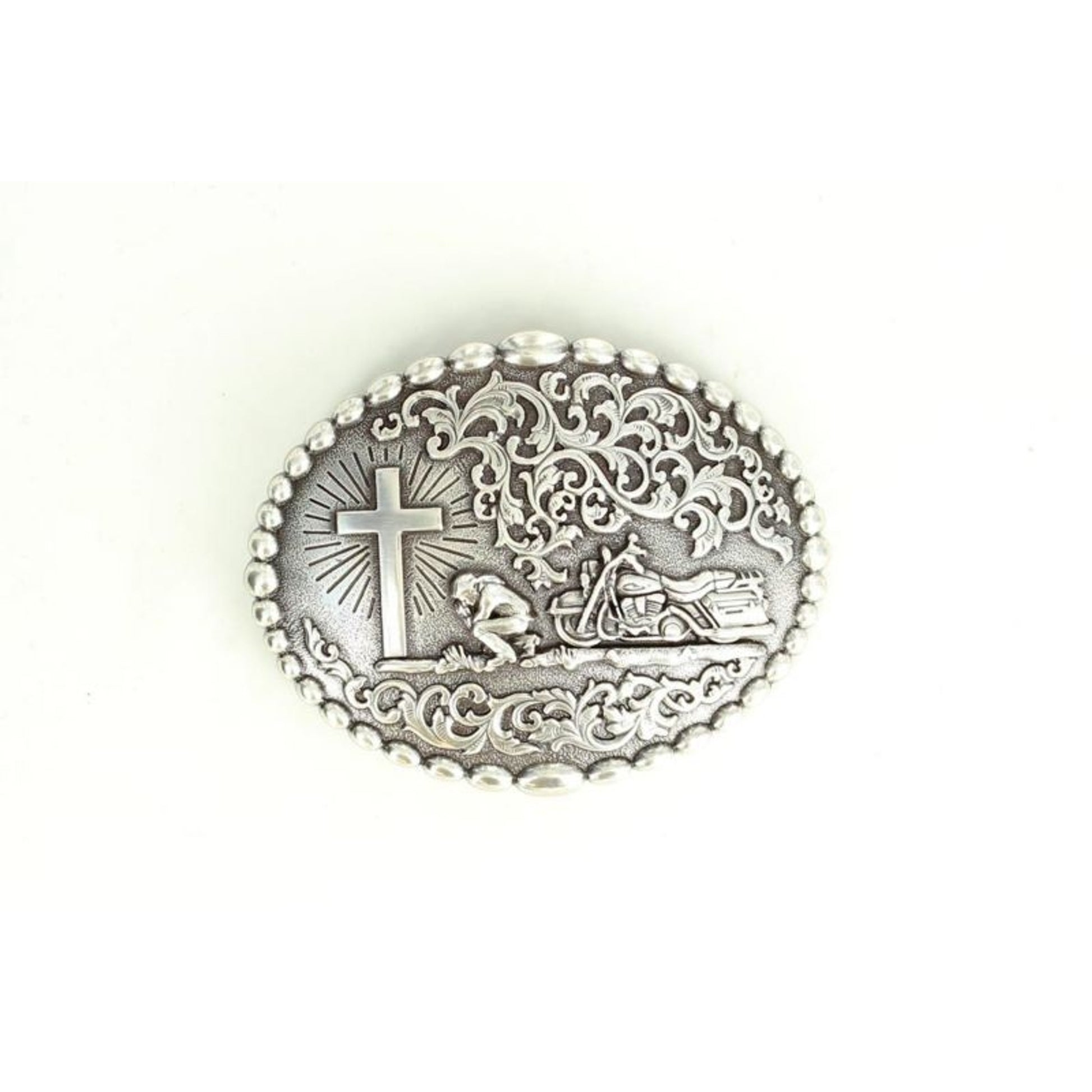 Nocona Oval Bead Edge Praying Buckle Silver Plated