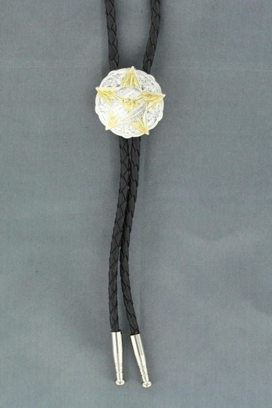 Double S Star And Longhorn Bolo Silver Gold Plated