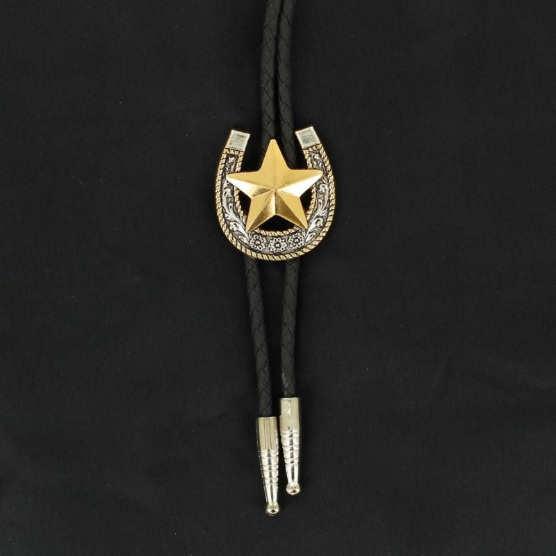Double S Horseshoe/Star Bolo Silver/Gold/Black
