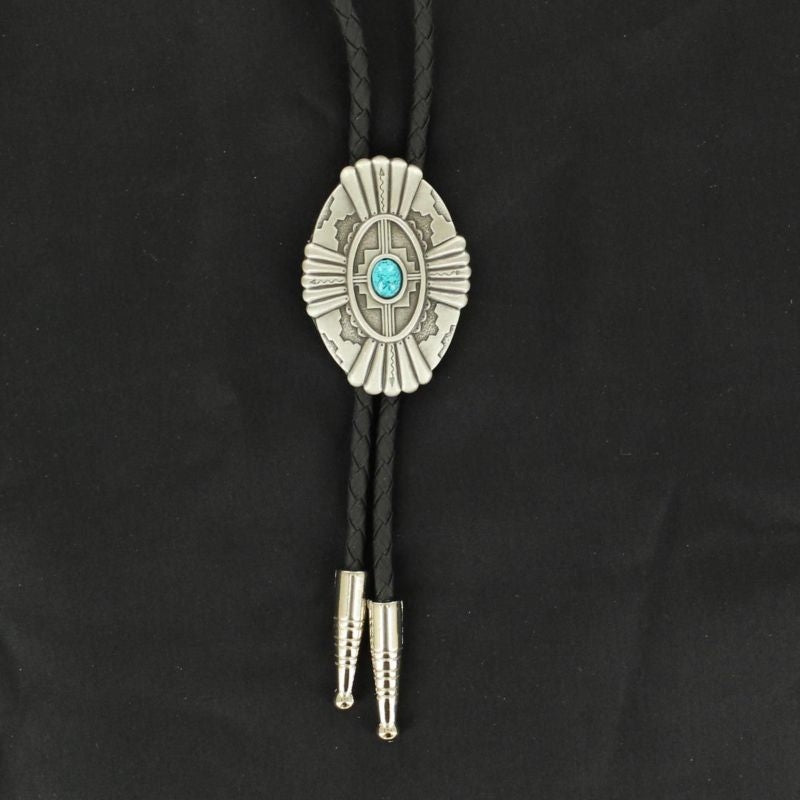 Double S Antique Oval Bolo Tie Silver Turquoise