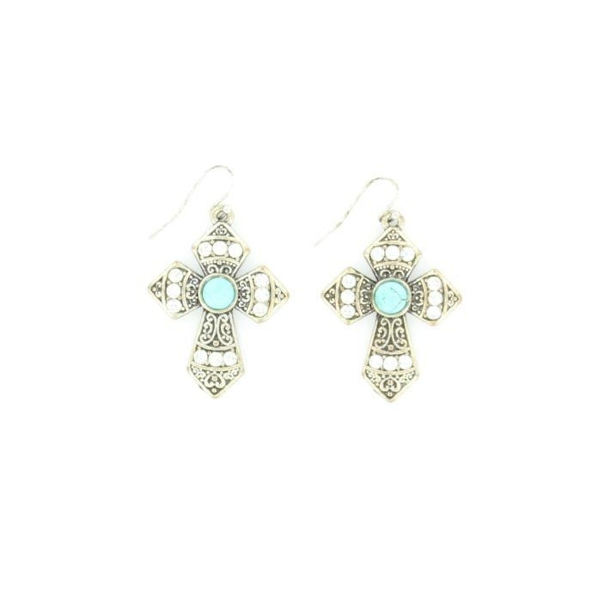 Blazin Roxx Crystal/Stone Cross EarringsSil/Turq