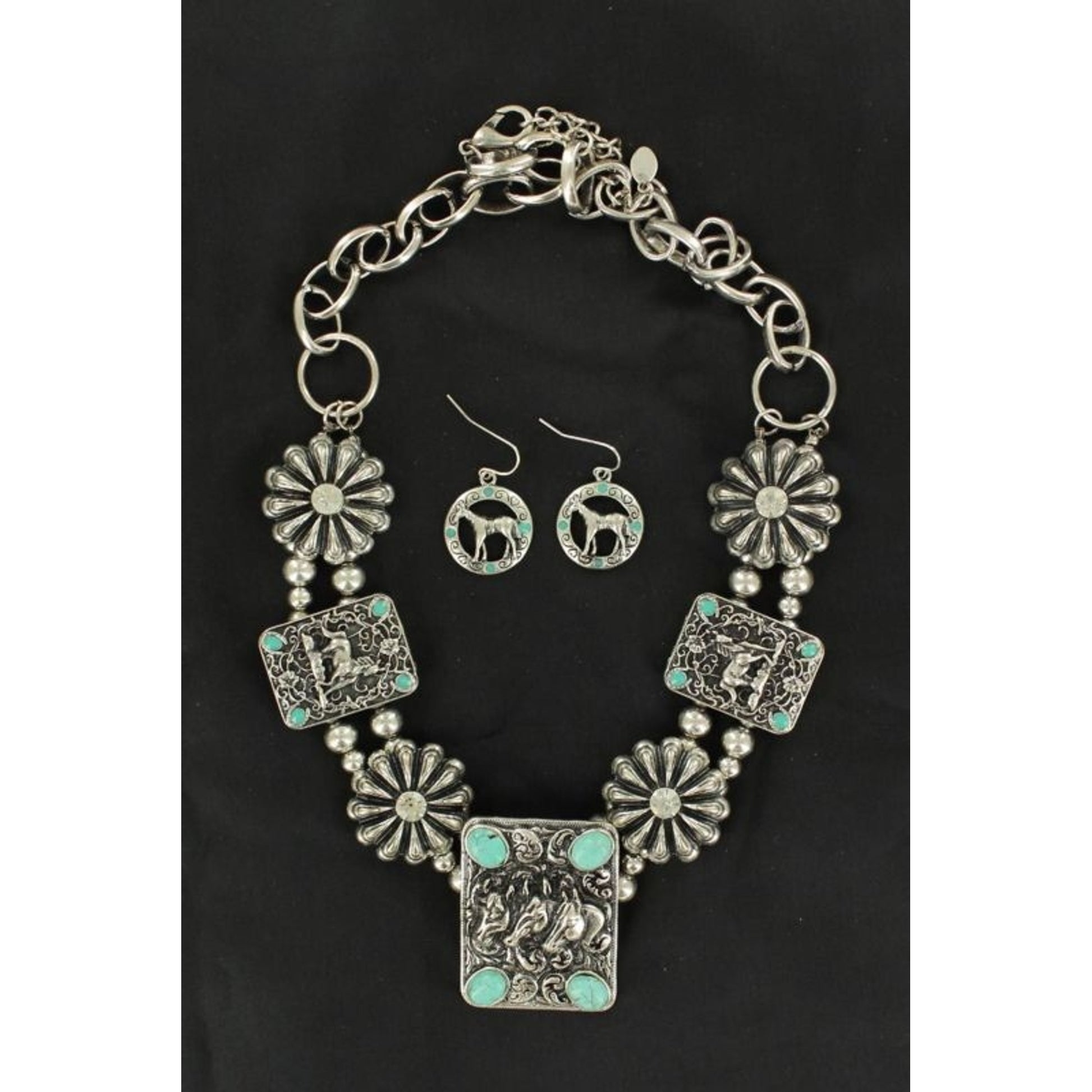 Rectangle Horsehead Concho Jewelry SetBk/Wh