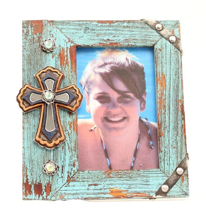Western Moments Cross/Wood Photo FrameTurquoise