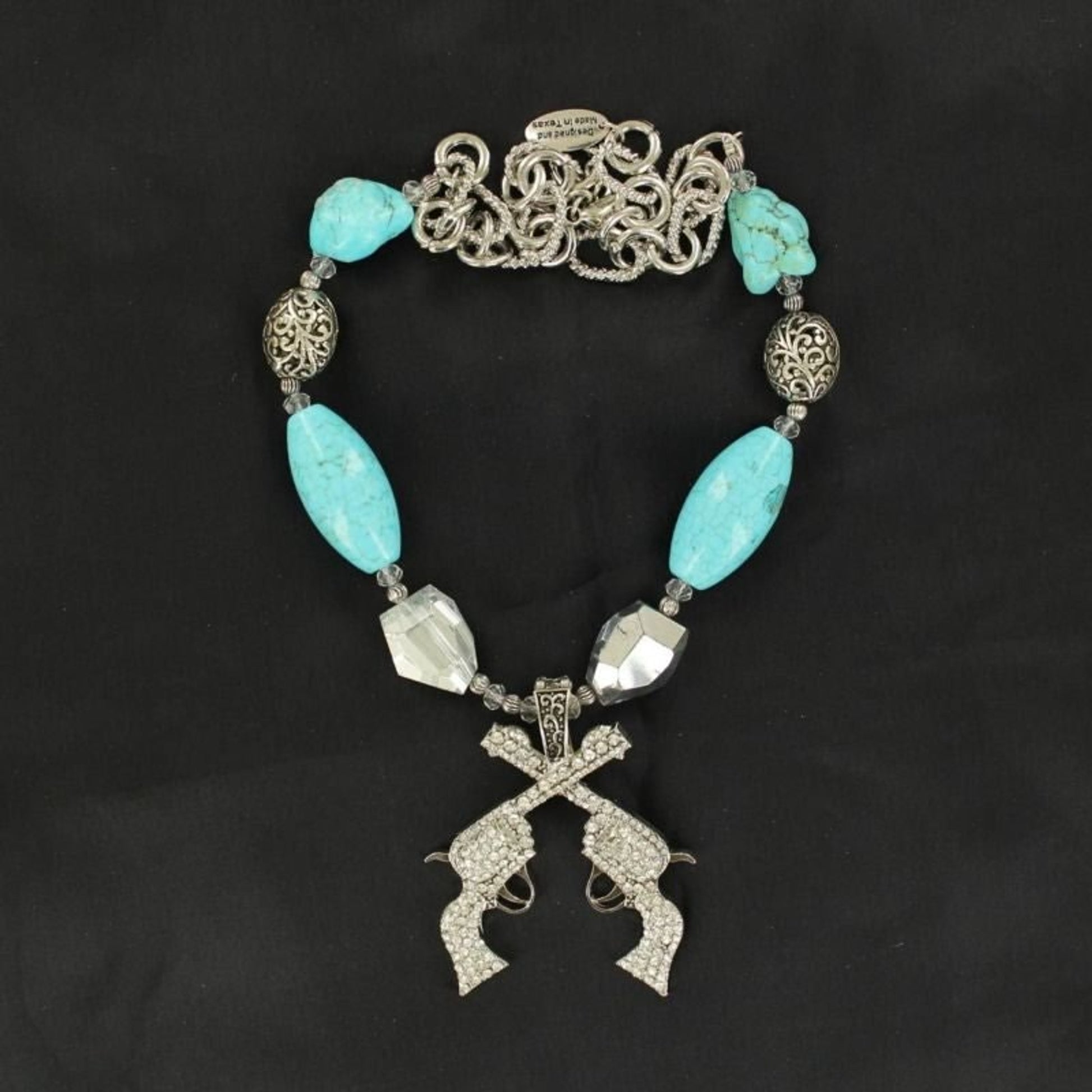 Blazin Roxx Pistols And Stone Necklace SetBk/Wh