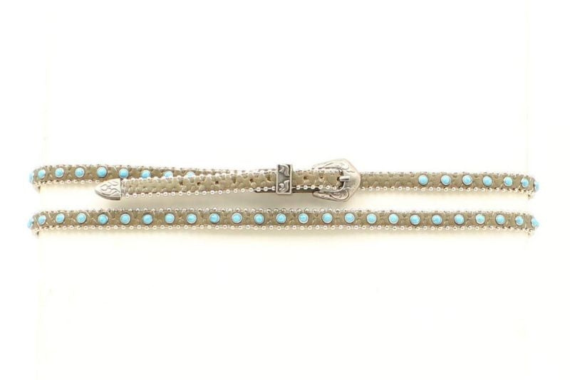 M And F Western Stone Ball Concho Hatband Turq/Brn