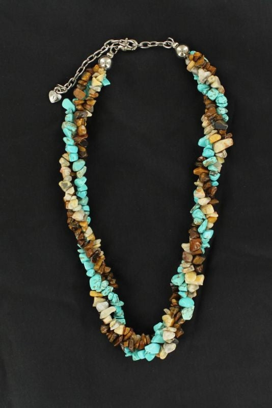 Western Charm Triple Twist Stone NecklaceBk/Wh