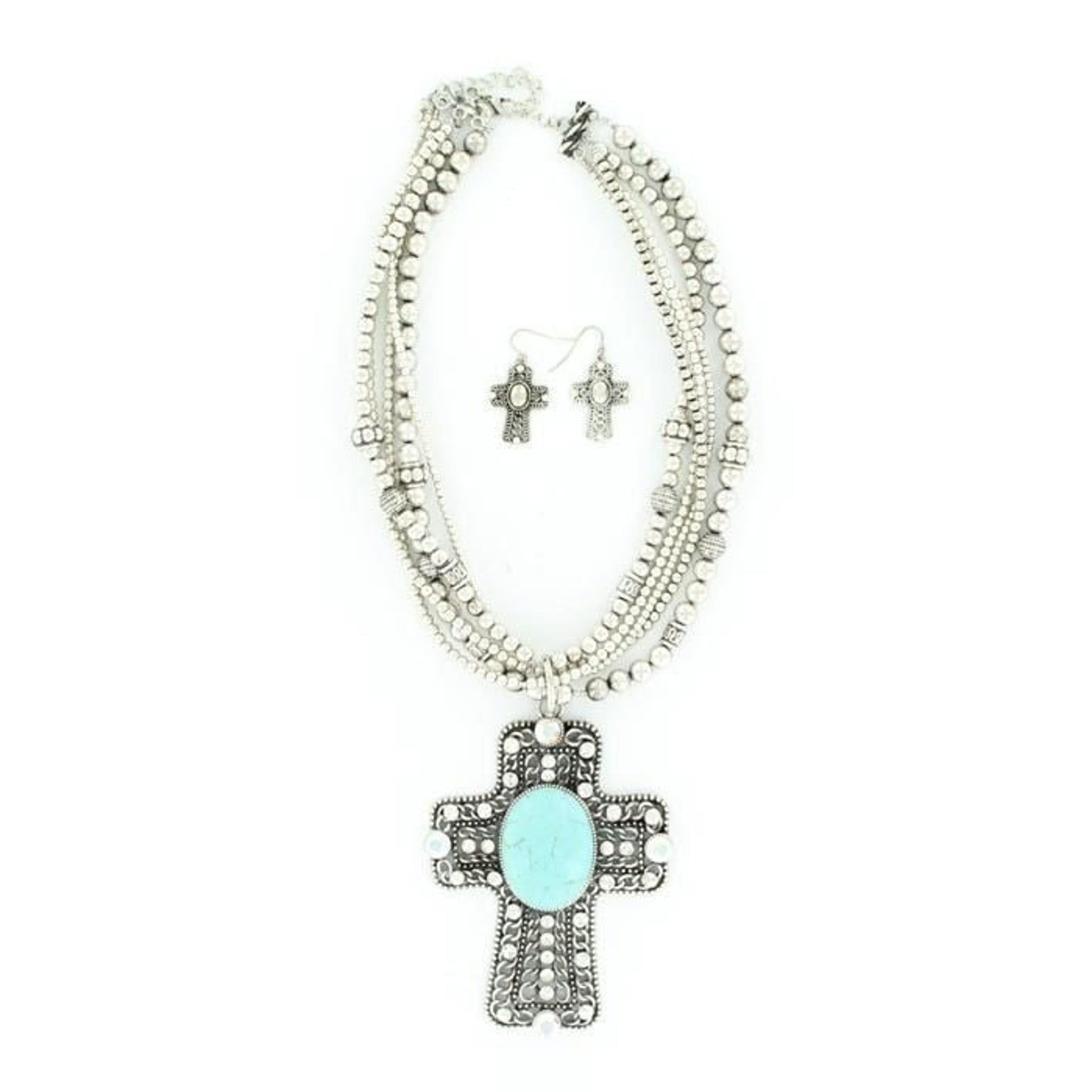 Blazin Roxx Large Crystal Cross Necklace SetBk/Wh