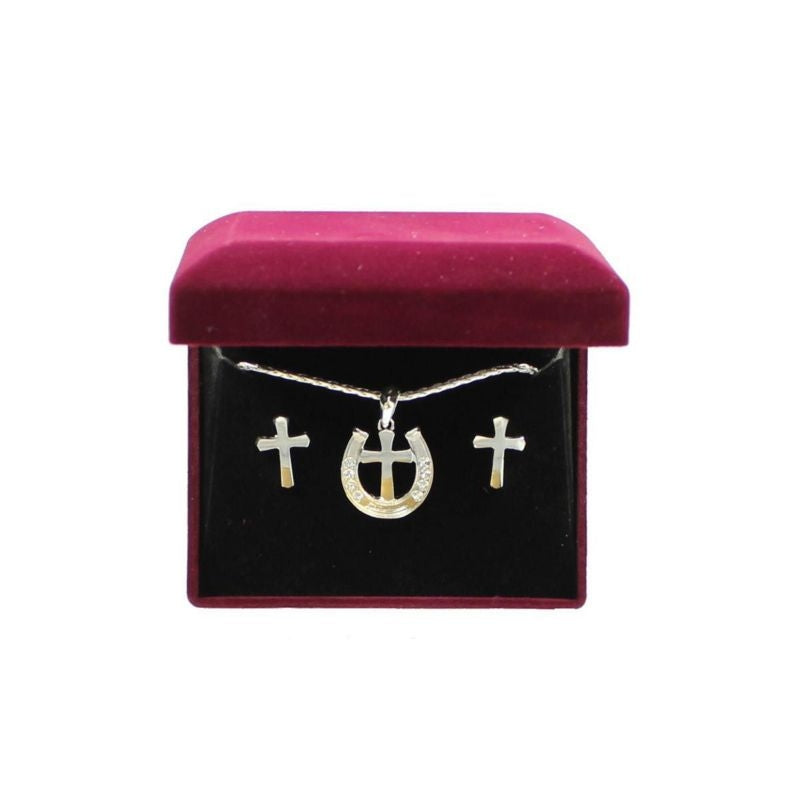 LightRidge Horseshoe Cross Crystal JewelrySetBk/Wh