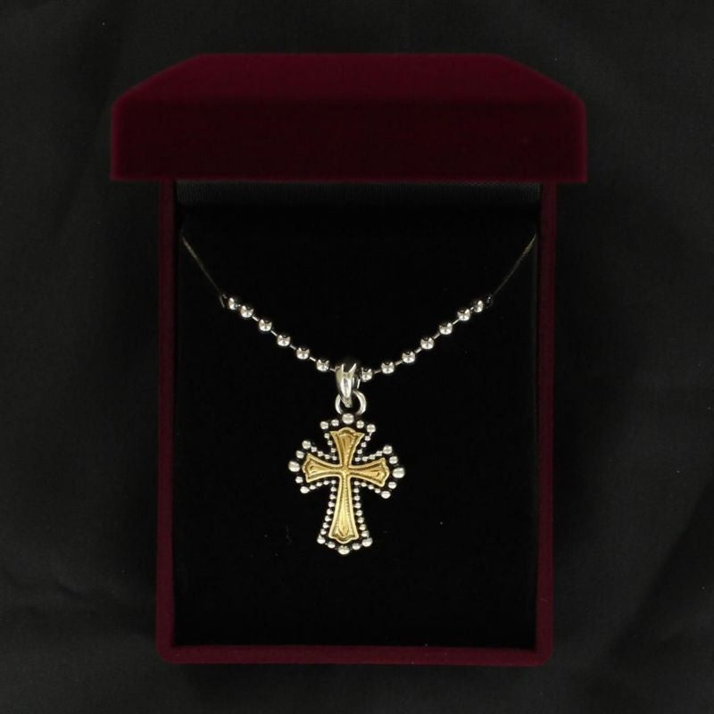 Lightning Ridge Bead Cross NecklaceBk/Wh