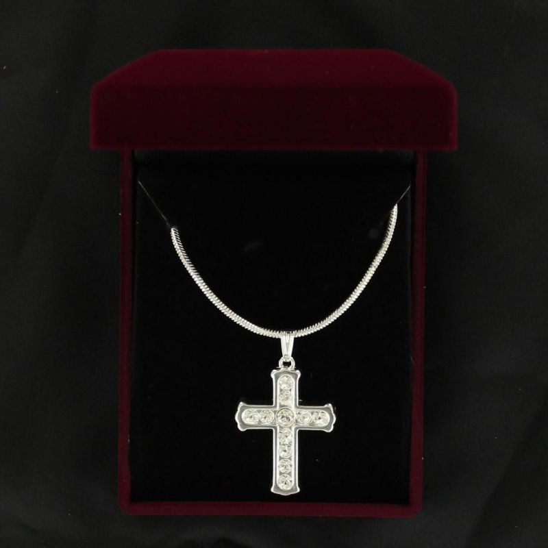 Lightning Ridge Crystal Cross NecklaceBk/Wh