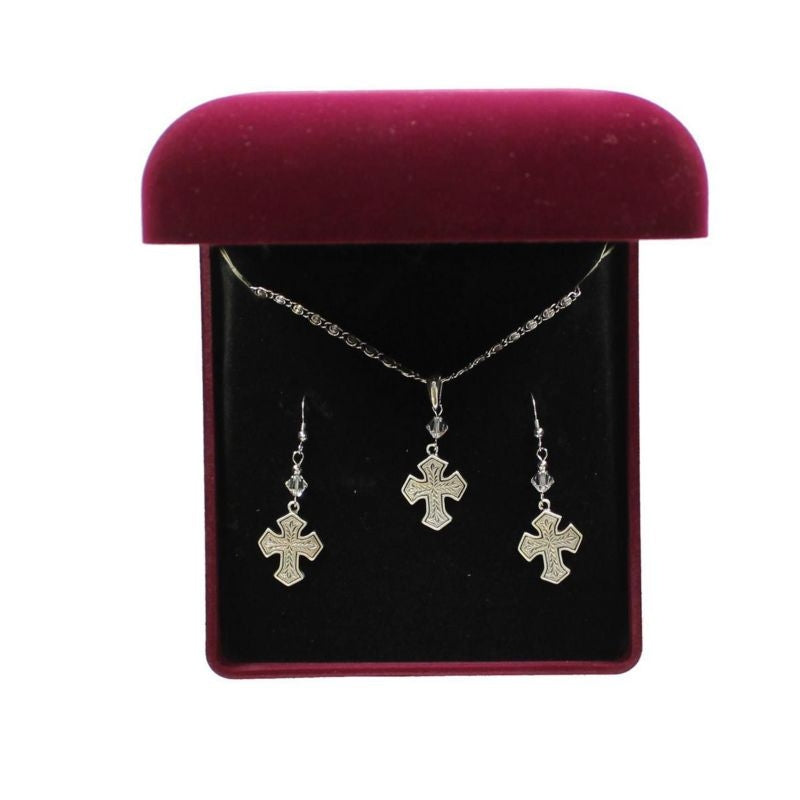 Lightning Ridge Engraved Cross Jewelry SetBk/Wh
