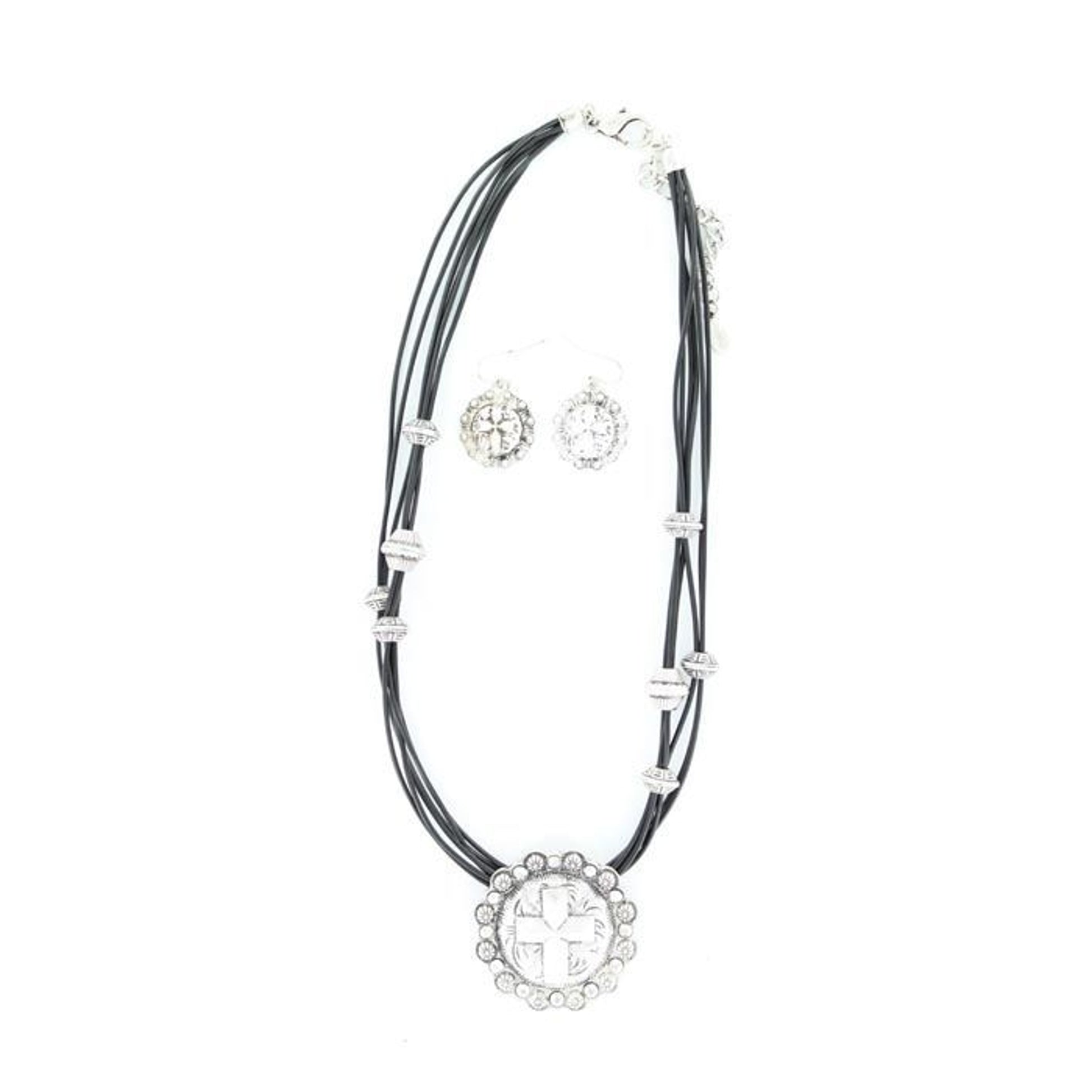 Blazin Roxx Cross Concho Leather Necklace Set